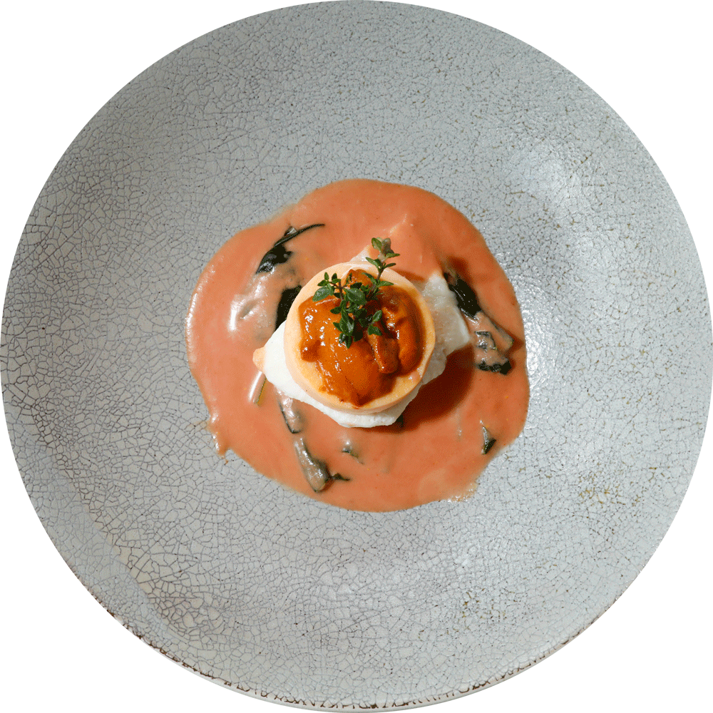 真鯛とウニフランの白ワイン蒸し アメリカンクリームソース