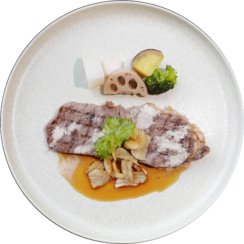 オーストラリア産牛ロースのグリエ 和風おろしソースと胡麻ソース