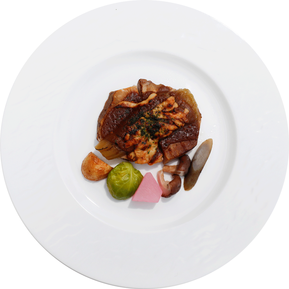 豚肩ロース低温ローストと焼きナスのバルサミコ味噌チーズ焼き