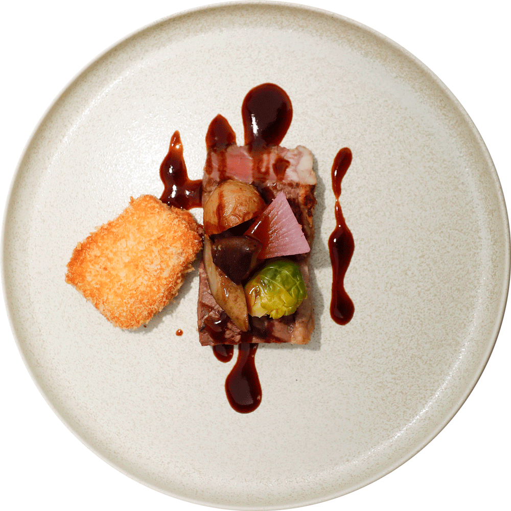 国産牛ロースグリエ　ZiZi ロースハムカツ添え 蜂蜜入りテリヤキソース