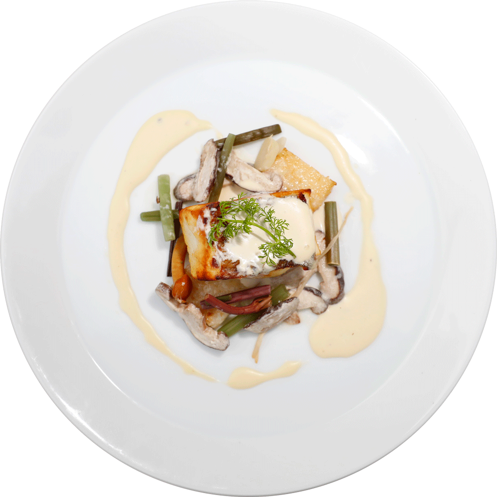 真鯛のポワレ 焼きリゾットと椎茸フリカッセ
